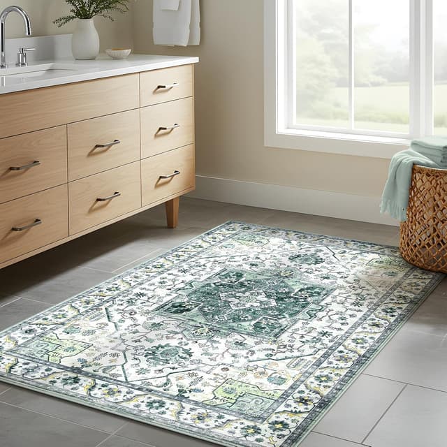 Detalle 2 de XSIVOD 120 x 180 cm Washable Non-Slip Vintage Floral Area Rug for Bedroom, Living Room & Entryway