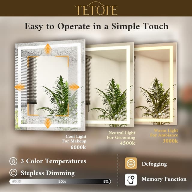 Thumbnail 2 de TETOTE 24 x 30 LED Bathroom Mirror 9500 lux