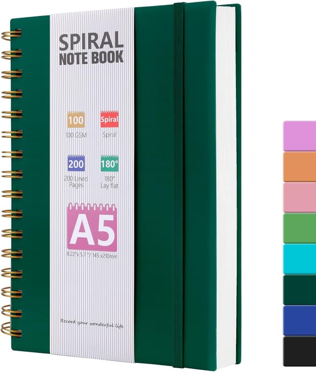 Detalle de HIJYOO A5 Journal Notebook (Dark Green) with PVC Waterproof Cover, 200 Pages of 100gsm Lined Paper