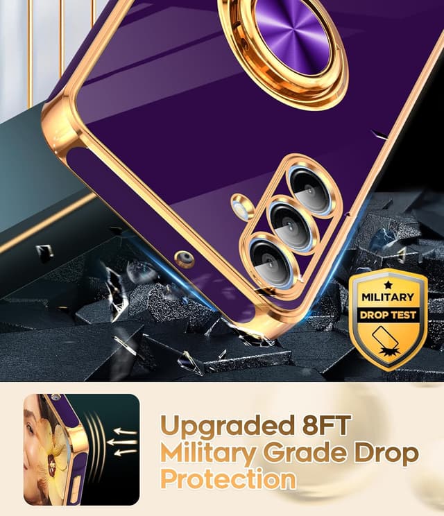 Thumbnail 6 de LeYi Galaxy A16 5G Case (2-Pack) with Tempered Glass Screen Protectors and 360° Magnetic Ring Stand in Rose Gold Edge, Deep Purple