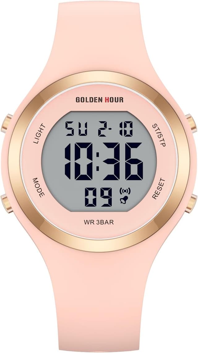 Detalle 2 de GOLDEN HOUR Digital Uhr Damen – 5ATM wasserdichter Sport-Chronograph mit Silikonarmband
