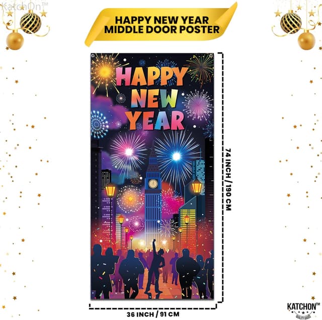 Thumbnail 1 de KatchOn XtraLarge Happy New Year Door Cover 74x36