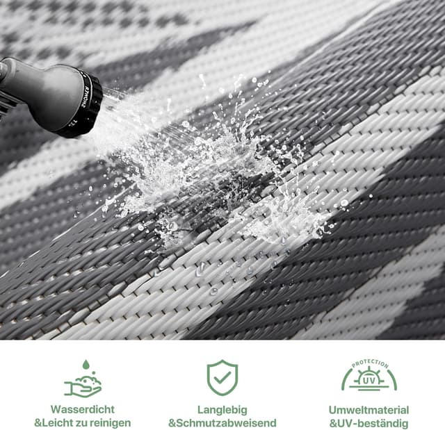 Detalle de GENIMO Outdoor Rug 120x180cm – Waterproof Reversible Garden Carpet (Grey & White)