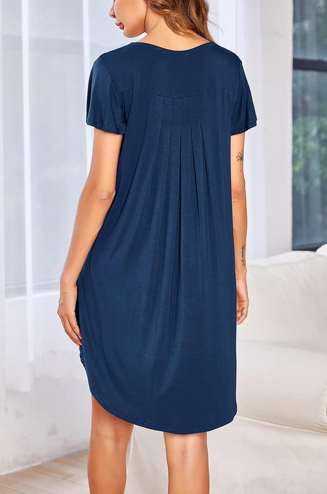 Detalle de Chemise de nuit femme Ekouaer à manches courtes (grande taille) S-3XL, col rond et coupe décontractée