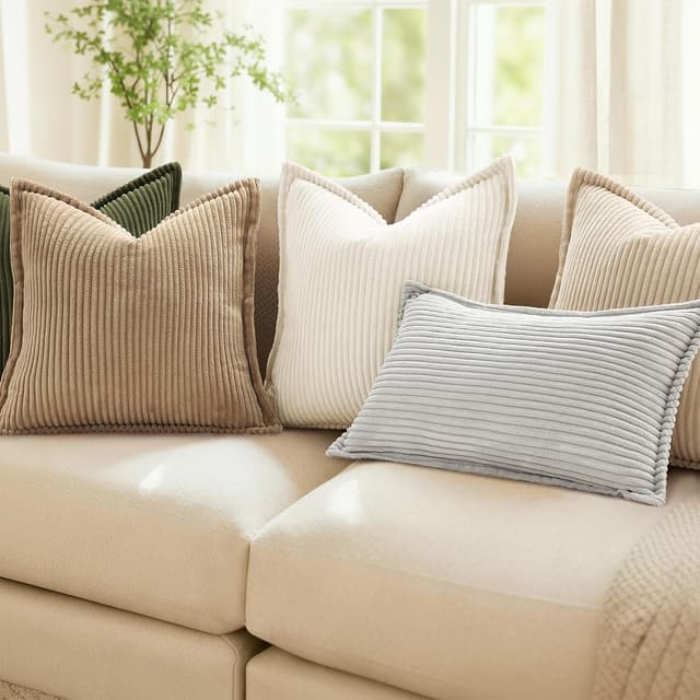 Detalle 2 de Mecatny Corduroy Spring Throw Pillow Covers (18x18) — Set of 2, Cream White Neutral Boho Accent