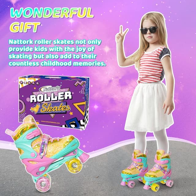 Thumbnail 4 de Nattork Adjustable Kids Roller Skates for Girls & Boys 4 Sizes