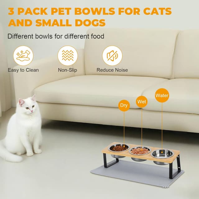 Detalle de Tilted Cat Bowls 500 ml Stainless Steel Feeding Station 🐾