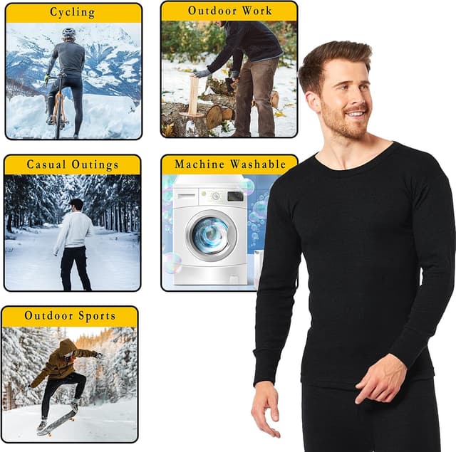 Detalle de Heatwave Thermalwear 2-Pack Men’s Thermal Long Sleeve Top (Warm Baselayer, 0.45 TOG)