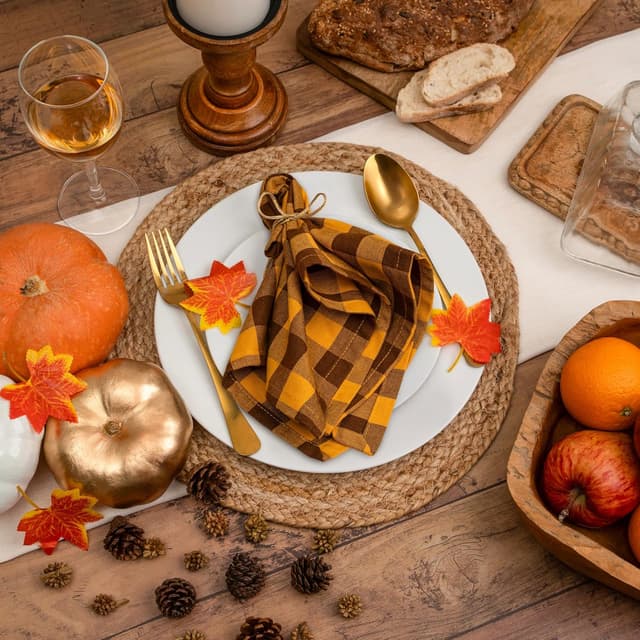 Thumbnail 4 de Blue Needles Gingham Buffalo Plaid Napkins 18x18