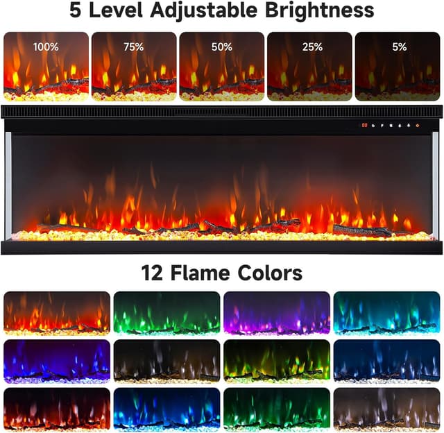 Thumbnail 3 de INMOZATA Electric Fire 50inch Recessed/Freestanding LED Flame Effect