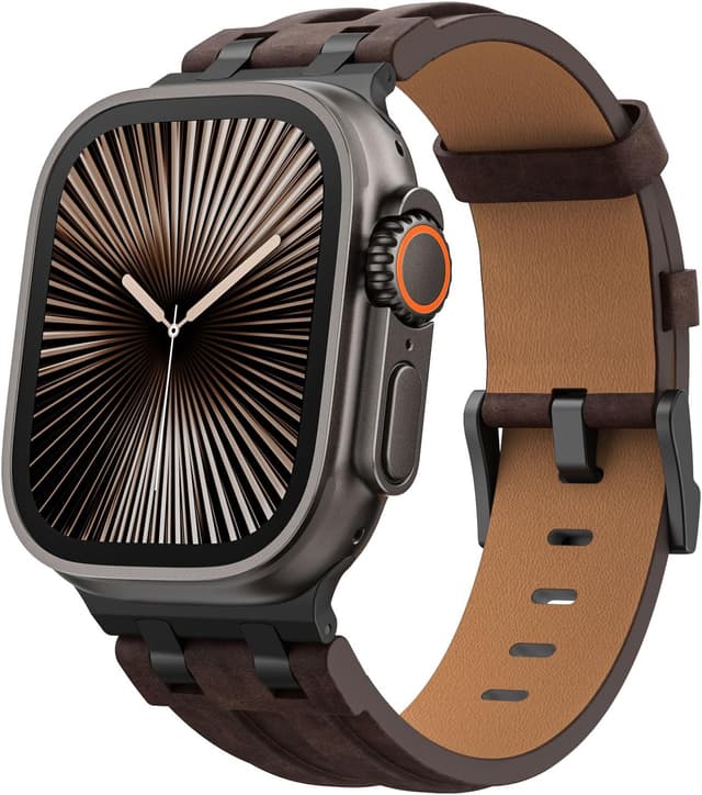 Detalle de MoKo Bracelet en cuir pour Apple Watch (Crazy Horse) avec connecteurs métal — compatible 49/46/45/44/42 mm
