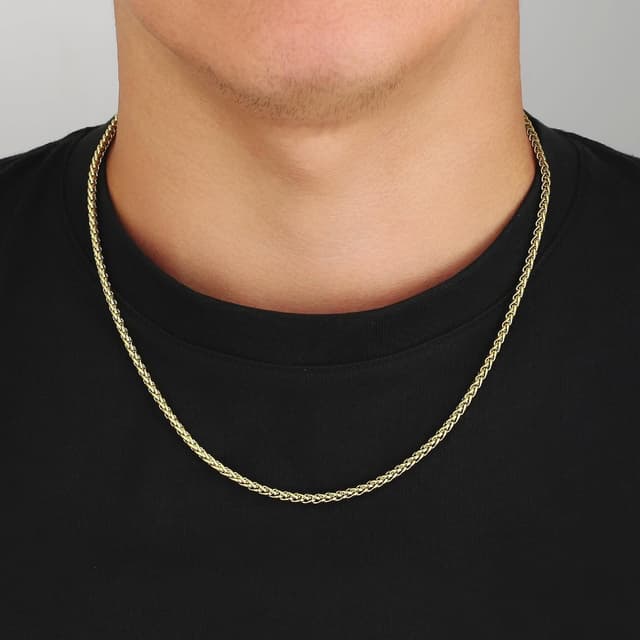 Detalle 2 de KRKC&CO Goldkette/Wheat Rope Kordelkette Herren – Edelstahl, goldbeschichtet, fein (ca. 3,0 mm) mit Karabinerverschluss