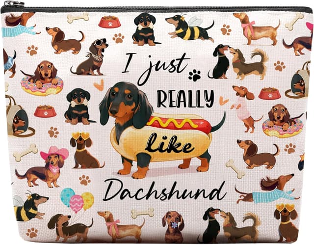Detalle de Cute Dachshund Makeup Bag – Canvas zip pouch for dachshund lovers, travel & daily essentials