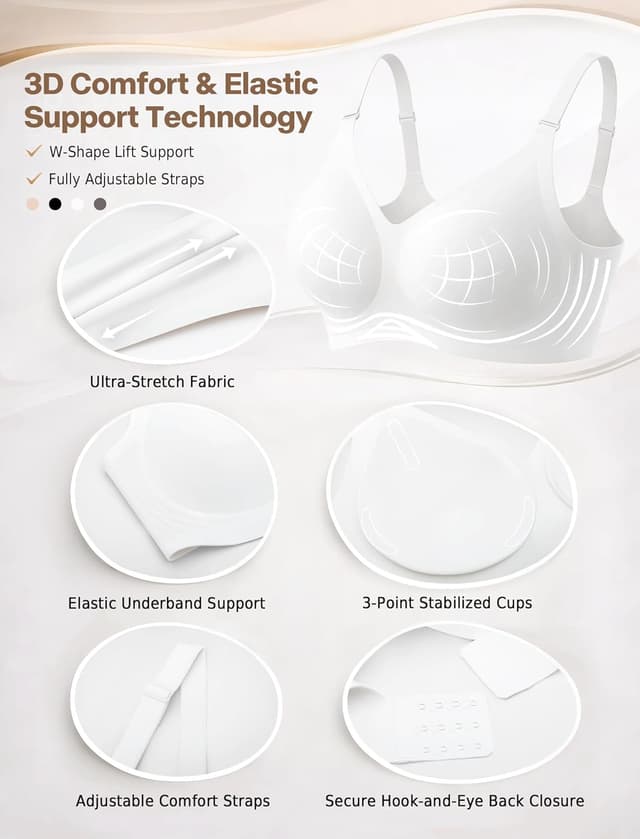 Detalle de BH Damen Push-Up ohne Bügel mit 3D-Support-Design – nahtloser Soft-BH als T-Shirt-BH