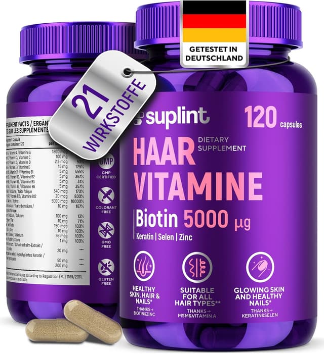 Detalle de Haarvitamine Biotin 5000 mcg mit MSM Keratin 120 Kapseln
