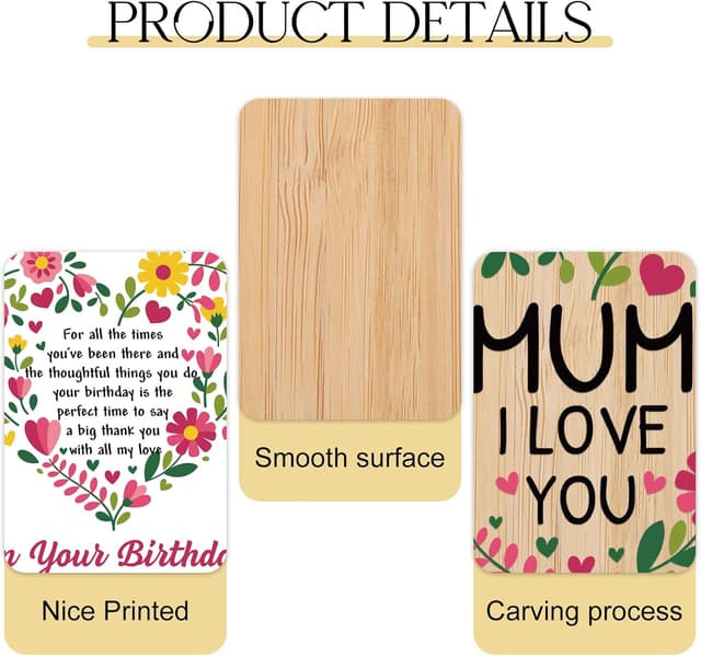 Thumbnail 6 de TheGiffter Mum Birthday Card with Wooden Heart Plaque Gift Set (150x150mm) + Envelope