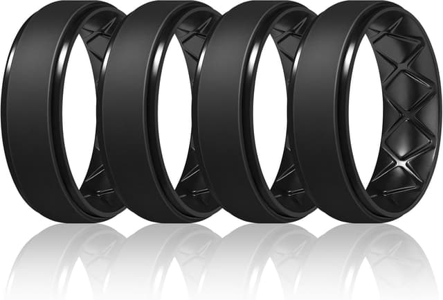 Detalle de Egnaro Men’s Silicone Wedding Bands (8.5mm wide, 2mm thick) – Inner Arc Ergonomic, Breathable Rubber Rings