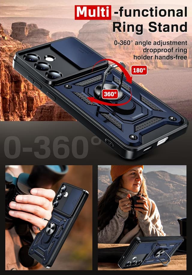 Thumbnail 6 de LeYi rugged phone case for Samsung Galaxy S25 Edge with sliding camera cover, ring stand and 2 screen protectors (Blue)
