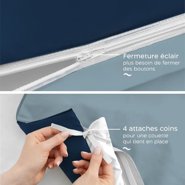 Detalle de Twinzen Parure de lit 140x200 réversible en microfibre (housse de couette + taie 65x65) Bleu Foncé/Bleu Gris