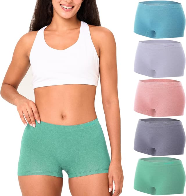 Detalle de BAMBOO COOL Womens Seamless Boyshorts Underwear (Mid Rise) – Breathable Stretch 5-Pack