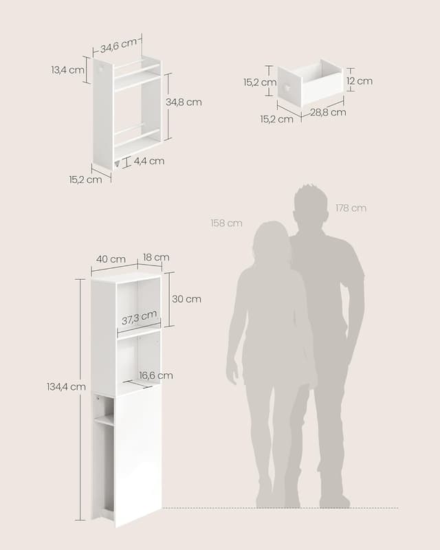 Thumbnail 2 de VASAGLE BBK567T14 Mobile bagno alto con cassetti e ripiano regolabile