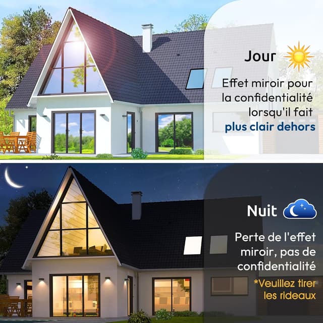 Detalle 2 de Film miroir pour fenêtre rabbitgoo sans tain, anti-chaleur anti-UV électrostatique 90x200 cm argenté