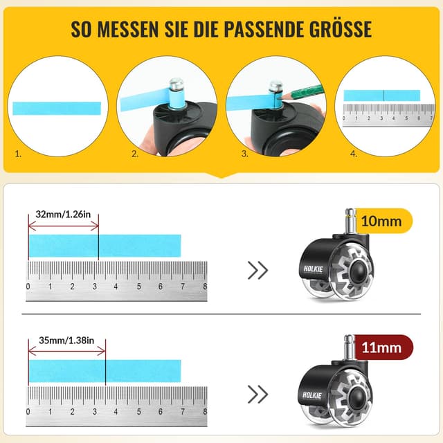 Detalle 2 de HOLKIE Bürostuhl Rollen 11 mm