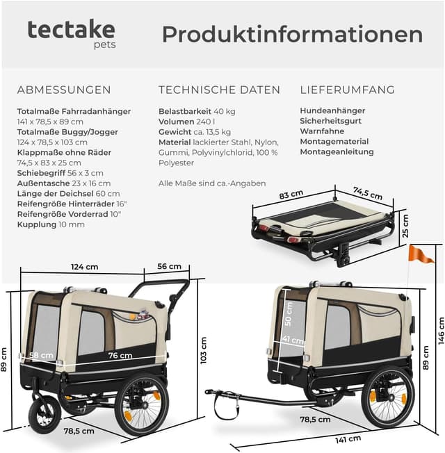 Detalle de tectake Fahrradanhänger mit 40 kg Belastung