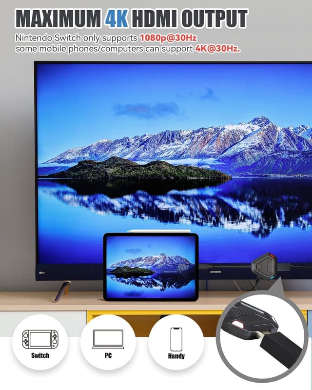 Detalle de 3-in-1 Switch Dock für Switch/OLED – portable S-… mit 4K HDMI, USB 3.0 und USB‑C PD 2.0 (Schwarz)