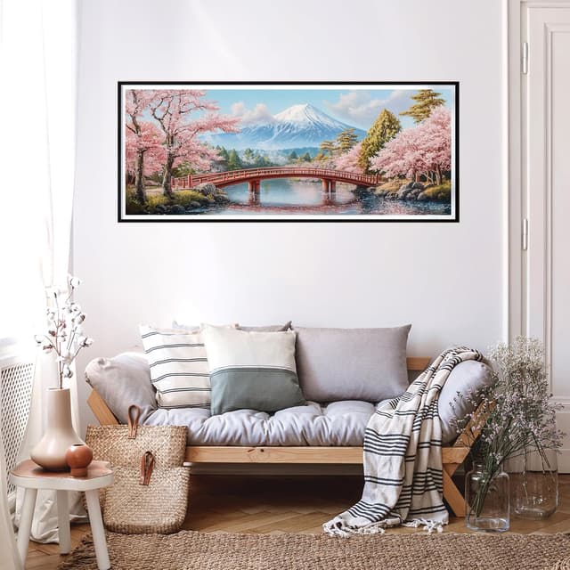 Detalle de Reofrey Large Diamond Art Kit for Adults – Sakura landscape, 30x80cm full drill