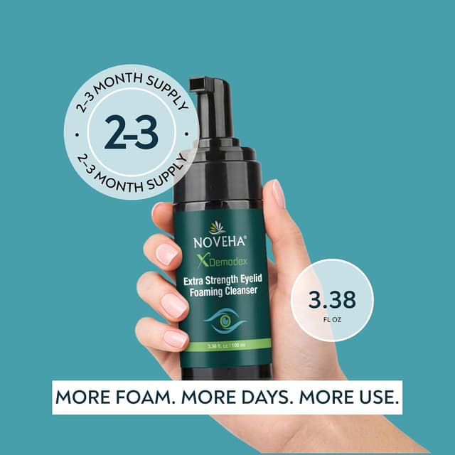 Detalle de Demodex Eyelid Cleanser Foam with Extra Strength Tea Tree Oil (3.38 fl oz / 100ml) — Daily Wash for Eyelids & Eye Irritations