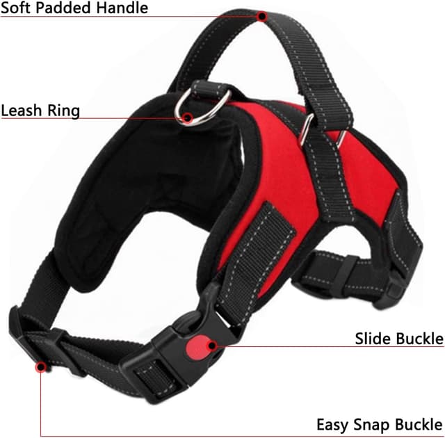 Detalle de FYY No Pull Dog Harness (L-Red) – Breathable Adjustable Reflective Vest with Handle