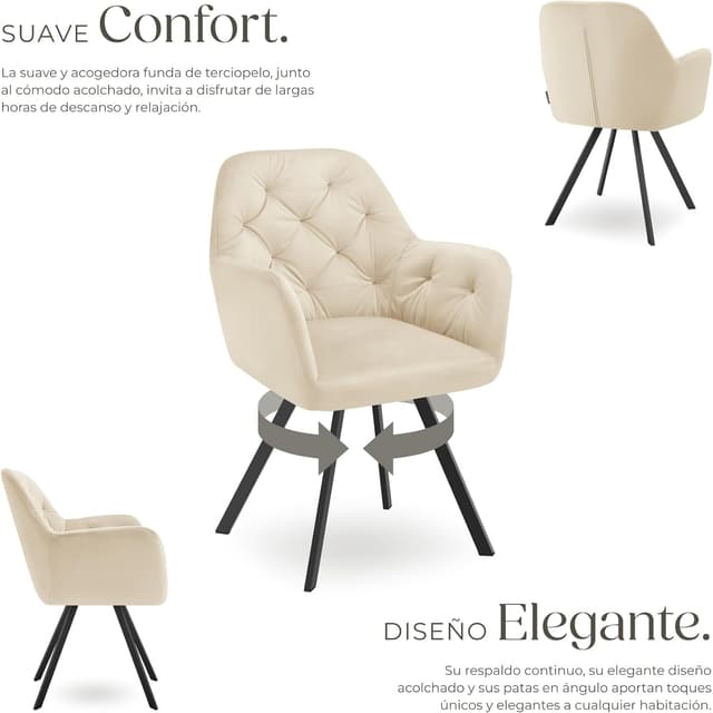 Thumbnail 4 de tectake Silla giratoria de terciopelo 6 unidades