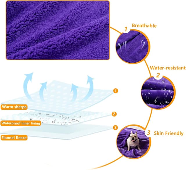 Detalle de Maidewow Waterproof Dog Blanket in Purple – reversible leakproof pet throw for couch, bed and travel (XL)