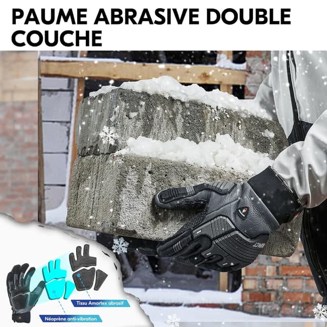 Detalle de VGO CA7722FLWP : paire de gants de mécanicien d’hiver imperméables jusqu’à -20 ℃