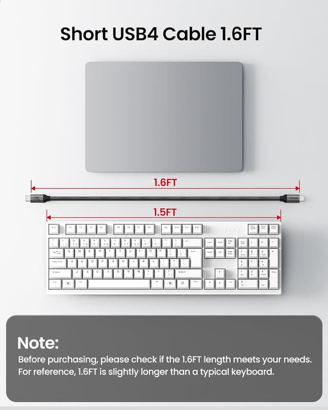 Detalle de Silkland USB4 (Thunderbolt 5) Cable 0.5m – 80Gbps data, 120Gbps display, up to 240W USB-C charging