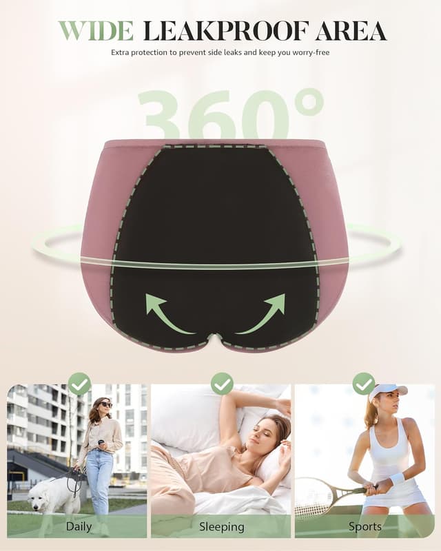 Detalle de TANSTC mutande mestruali donna in cotone con 4 strati anti-perdita (confezione da 3)