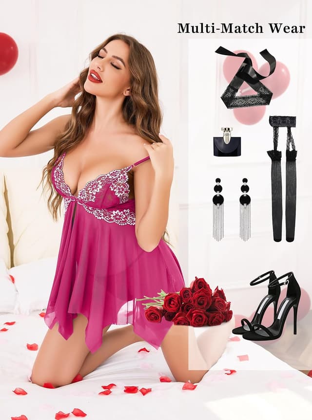 Detalle de Wikoan Nuisette femme en dentelle avec bretelles réglables et string assorti