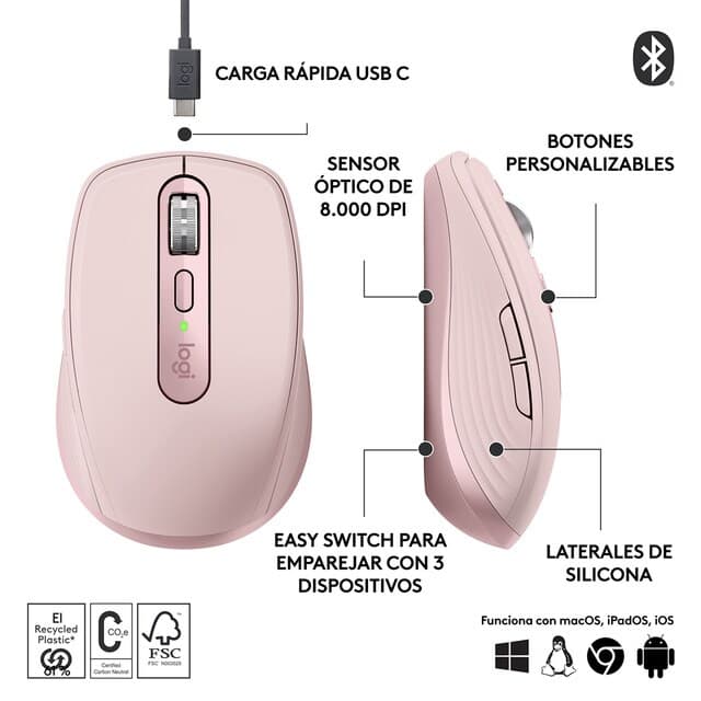 Thumbnail 2 de Logitech MX Anywhere 3S rosa — ratón inalámbrico