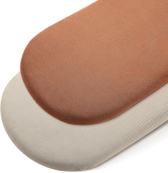 Detalle de Peepeemax Musselin Spannbettlaken für Beistellbett (90x55 cm) – 2er Pack, braun