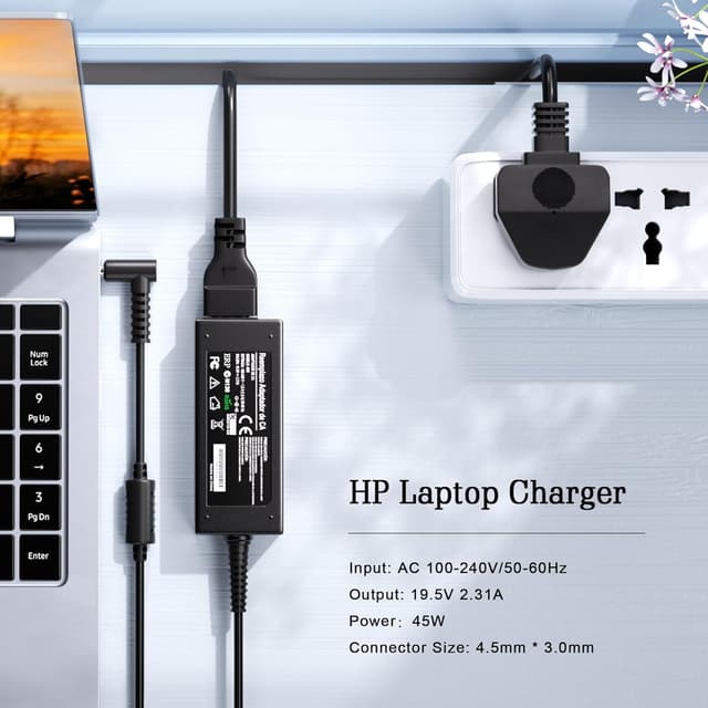 Detalle 2 de 45W HP Laptop Charger (19.5V 2.31A) with 4.5mm x 3.0mm Blue Tip for HP EliteBook, Pavilion, ProBook & more