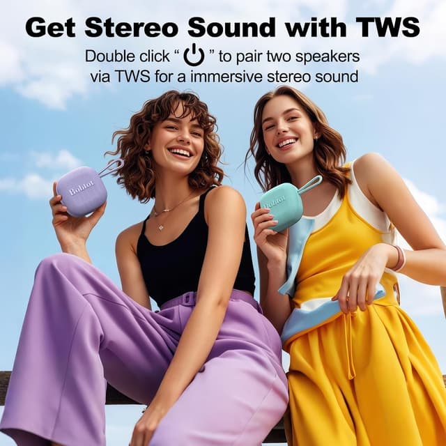 Detalle de Bobtot Portable Wireless Bluetooth Speaker (IPX7) with 16 Hours Playtime, TWS & Built-in Mic – Pink