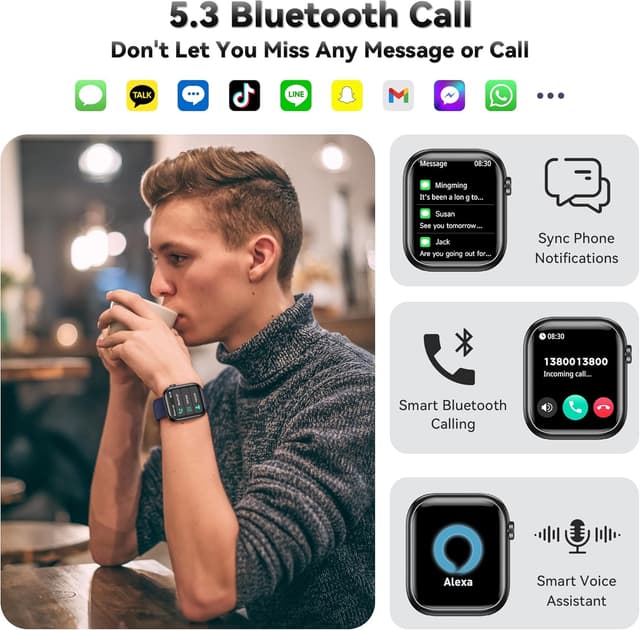 Detalle de Smart Watch for Men & Women with Bluetooth Calling, 1.83" Fitness Watch (Heart Rate & Blood Pressure) – IP68