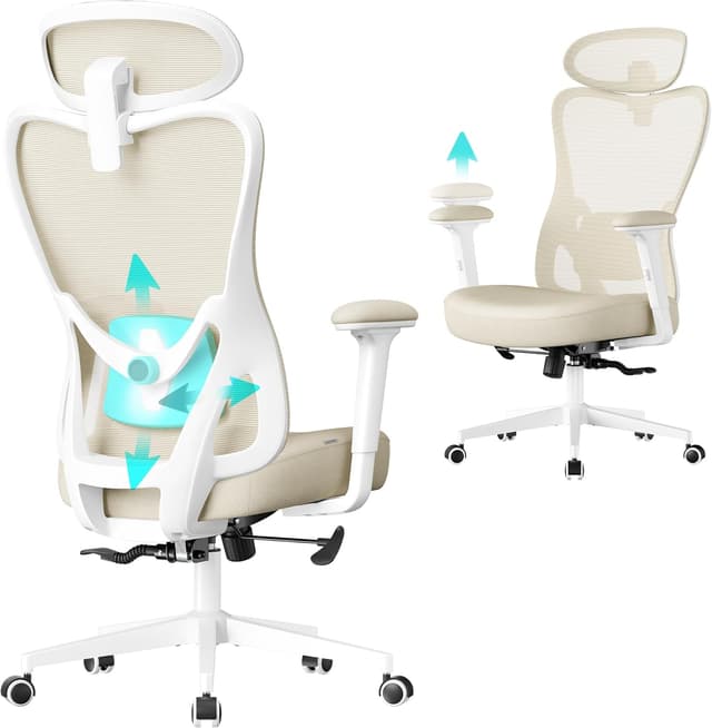 Detalle de SONGMICS OBN066LF01 sedia da ufficio ergonomica con poggiatesta e supporto lombare regolabili