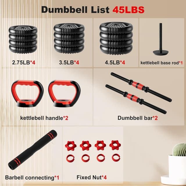 Thumbnail 6 de SCEPKN Adjustable Dumbbell Set (10/20/30/45/70/90 lbs) — 4-in-1 Free Weight System for Home Gym