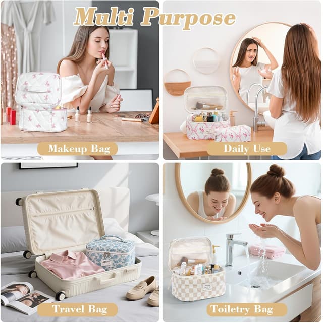 Thumbnail 6 de BuyCard Kosmetiktaschen 3er-Set Damen aus Cord (Khaki Check) – Kulturtasche & Waschtasche