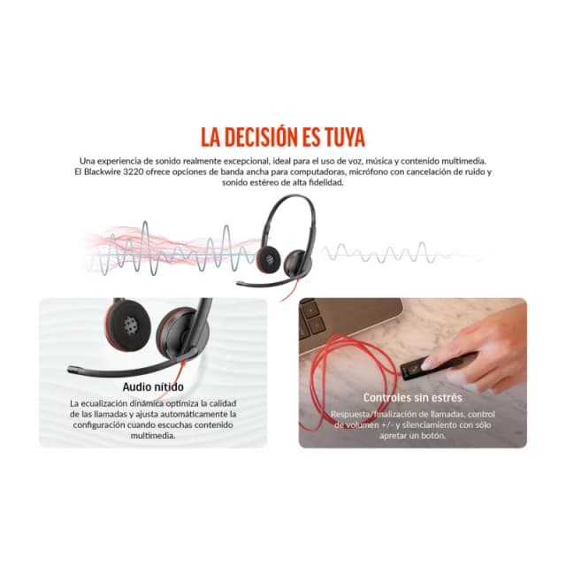Detalle 2 de Poly Blackwire 3220 Auriculares estéreo USB-C con adaptador