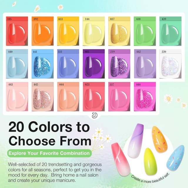 Detalle de AZUREBEAUTY 31-Piece Dip Powder Nail Kit Starter (20 Neon Spring/Summer Colors) for DIY French Nails