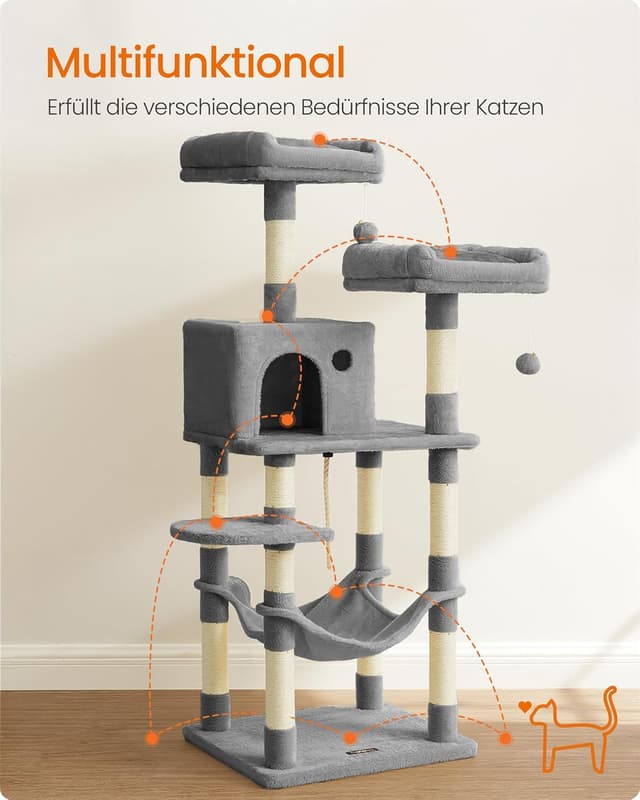 Detalle de Feandrea Kratzbaum 143 cm hoch mit 11 Kratzsäulen