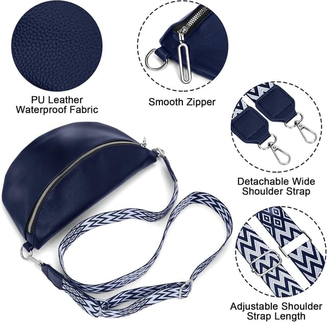 Detalle 1 de HLEIUKT Umhängetasche Damen groß: Crossbody- & Bauchtasche mit abnehmbarem Schultergurt (blau)